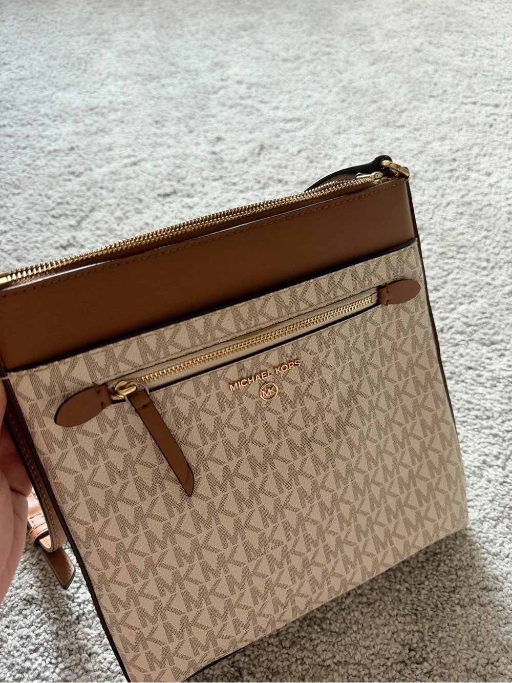 Michael Kors Beige and Brown Signature Crossbody Messenger